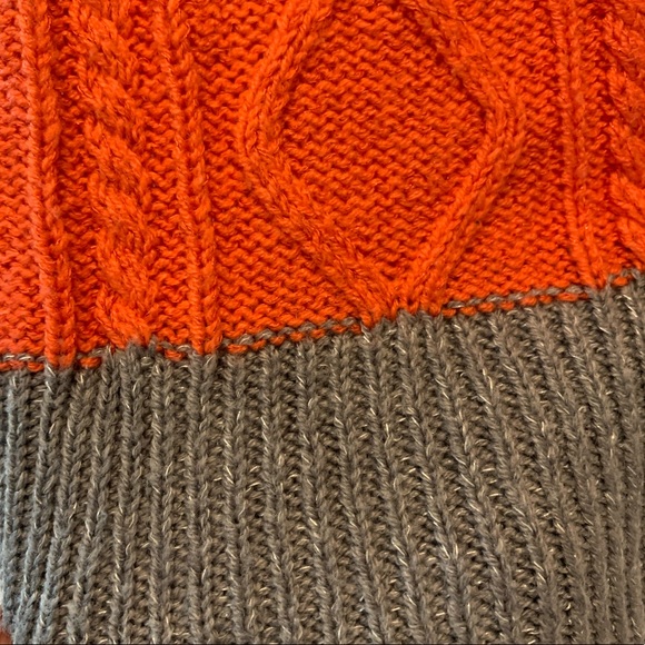 Orange and Grey Shimmer Cable Knit Striped Sweater - Picture 3 of 4